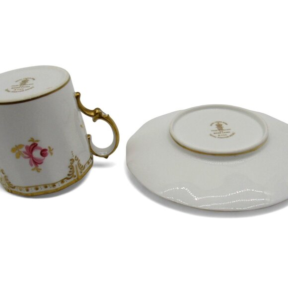 Royal CROWN DERBY Pinxton Pink Roses Cup And Saucer A1155 England Vintage - Picture 11 of 12